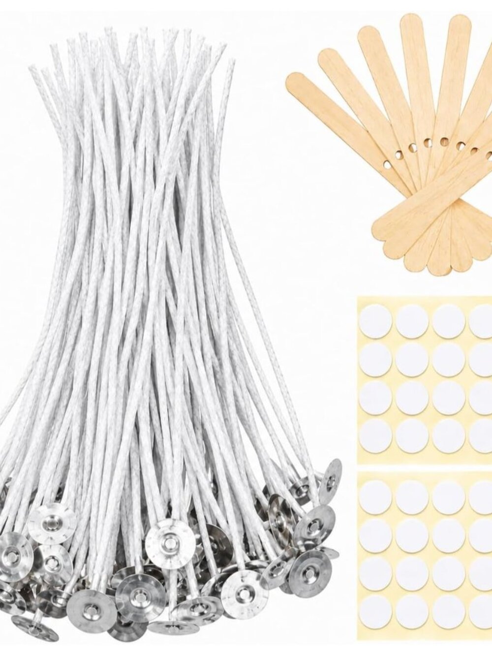 Bulk 6-Inch Candle Wicks - 100 Pcs with Wick Stickers & Centering Device for Soy